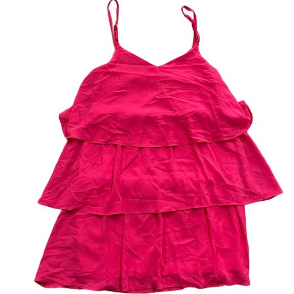 Francescas Blue‎ Rain Dress Womens Small Pink Tiered Layered Ruffle Mini V Neck - Picture 2 of 6